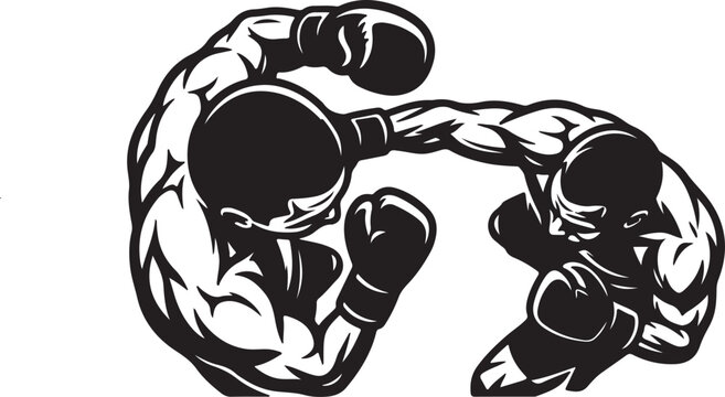 Top View Boxing Match Vector - Professional Fighters Sparring from Above Perspective