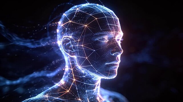 Digital human head outline with neural network connections