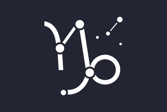 Minimalist white Capricorn zodiac sign and constellation icon design isolated on a dark navy blue background for astrology.