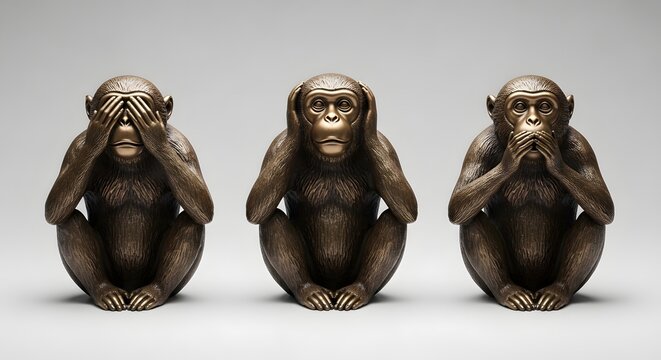 Three Monkeys Covering Eyes Ears and Mouths Symbolizing Silence and Ignorance.