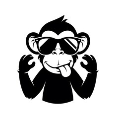 Cool monkey wearing sunglasses sticking its tongue out © khan