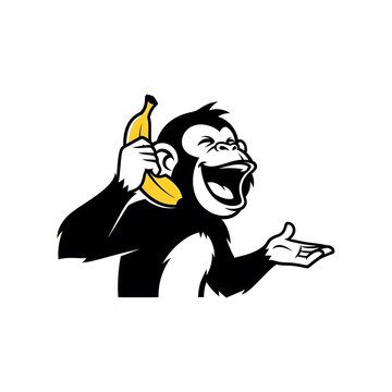 Funny monkey talking on a banana phone as a mobile concept