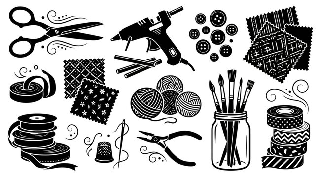 DIY artisan tools bundle featuring hot glue guns satin ribbons vintage mason jars and dried flower arrangements great for shabby chic decor shops

