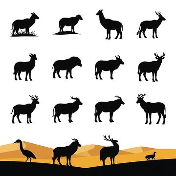 Silhouettes of various desert animals.