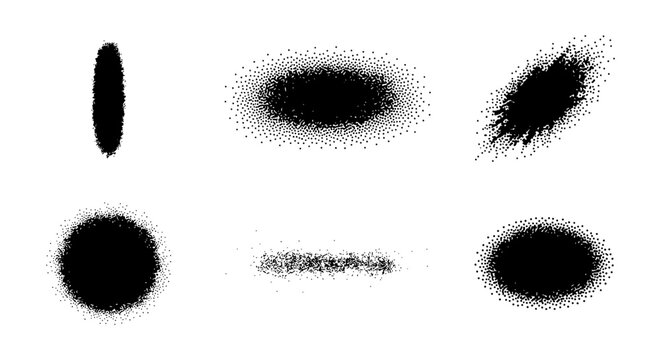 Set of six abstract black dot shapes and textures on a white background Vector