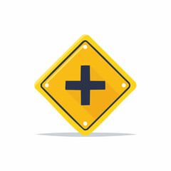 Obraz premium Yellow Warning Sign with Black Plus Symbol