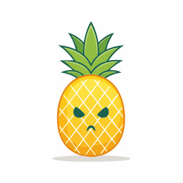 Angry Pineapple Character with Green Leaves
