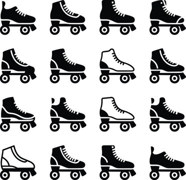 Collection of 16 black and white roller skate various styles skates roller skates