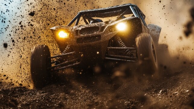 Off road vehicle driving through muddy terrain