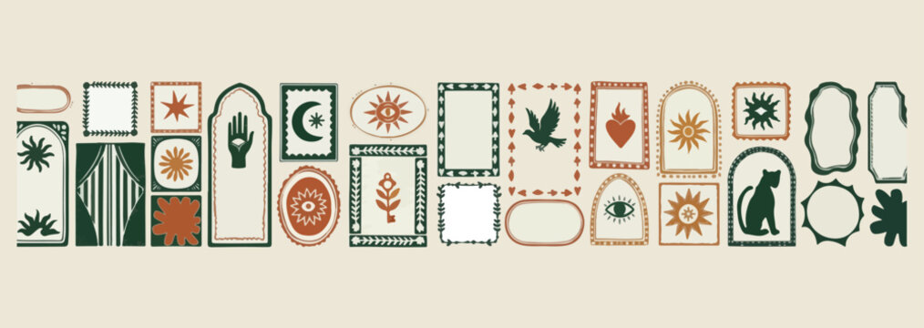 Aesthetic Frame Collection, Minimalist Photo Borders, Terracotta Color Palette, Bohemian Border Set, Hand Drawn Shapes, Creative Gallery Doodles, Trendy Graphic Elements
