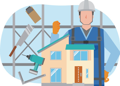 住宅を建設する男性作業員