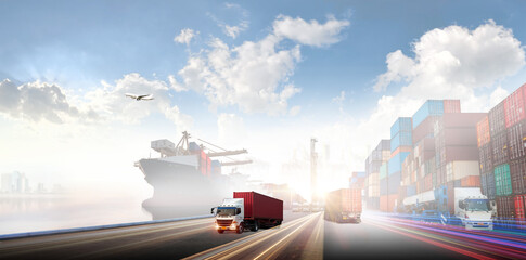Industrial Container Cargo freight ship, forklift handling container box loading for logistic import export and transport industry concept © Travel mania