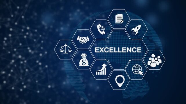 Business excellence infographic animation with growth, profit, success, strategy, innovation, teamwork