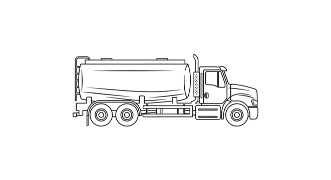 Line Art Illustration of a Tanker Truck, Industrial Vehicle Vector