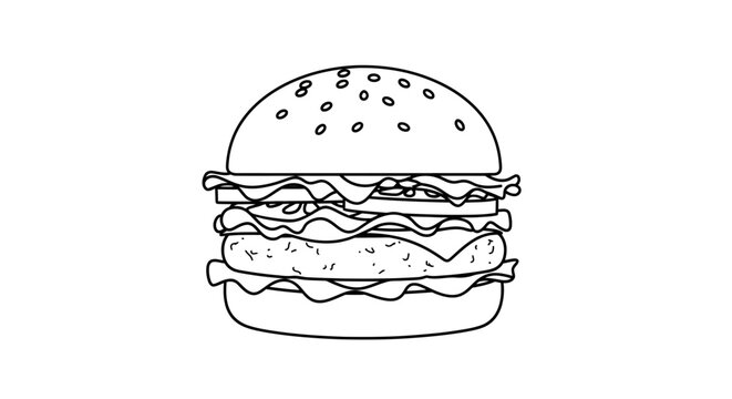 Simple Line Drawing of a Hamburger Icon on White Background