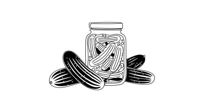 Jar of pickled cucumbers and fresh whole cucumbers