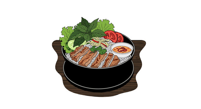 Bun Thit Nuong Vietnamese Noodle Bowl with Grilled Pork and Herbs