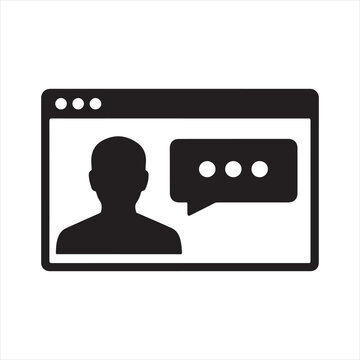 Live Chat Support Window Icon, Online Customer Service and Virtual Assistant Symbol, Black and White Vector


