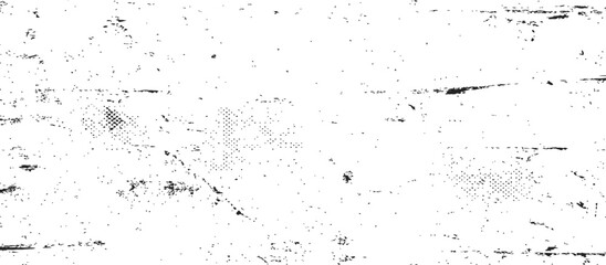 Fototapeta premium Grunge Distressed Black and White Vector Texture with Halftone Dot Overlay Effect, Abstract Worn Rough Background