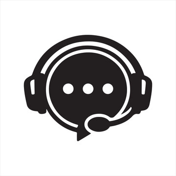 Live Chat Support Icon, Online Help Desk and Customer Messaging Symbol, Black and White Vector Pictogram

