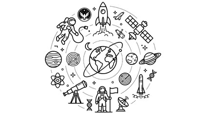 Obraz premium Modern astronaut and Solar System line icons with editable outline space vector design