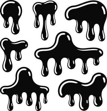 Set of black dripping blob shapes with design element abstract shape dripping