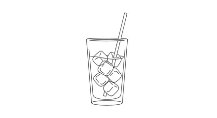 Minimalist Line Art of a Refreshing Drink with Ice Cubes and Straw © galerymaregi