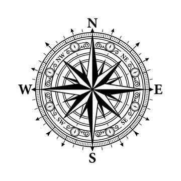 Intricate Vintage Nautical Compass Rose Illustration