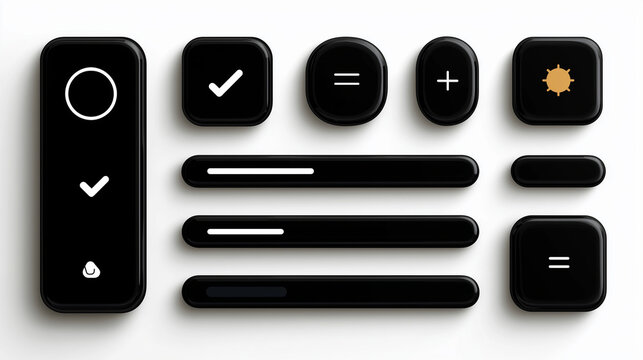 Sleek Interface Elements: A collection of modern, minimalist interface components in a monochromatic palette, offering a clean and intuitive design aesthetic. 