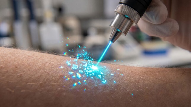 Precision laser pen applying bio-luminescent ink
