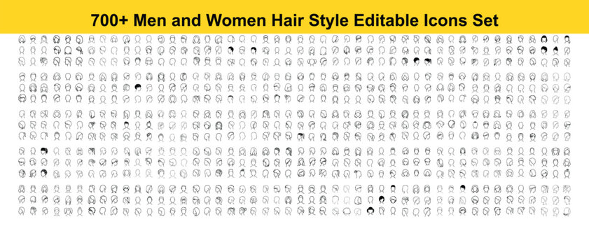 700+ Men and Women Hair Style Editable Line Vector Icons Set
