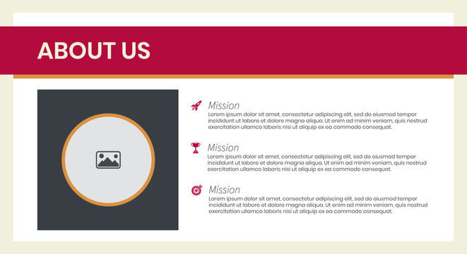 A vector About Us slide with a mission statement in a modern flat design