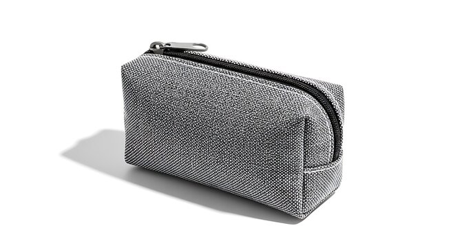 Gray pouch isolated on white background with zipper closure