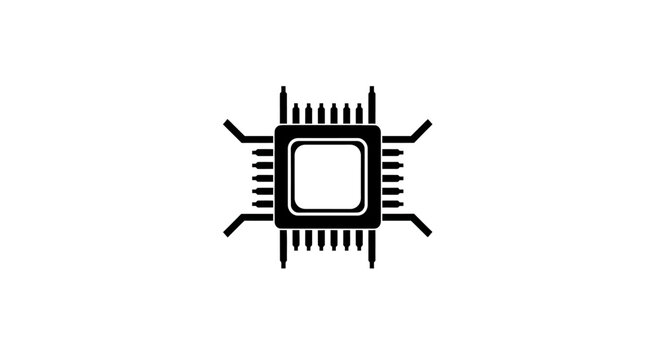 Computer Microchip Icon - Central Processing Unit Vector Graphic