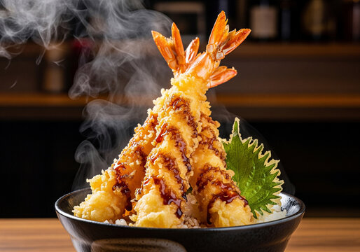 甘辛いタレが染み込むボリューム満点でサクサクの海老天丼
