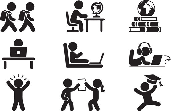 School days. Pictogram icon set. School children
