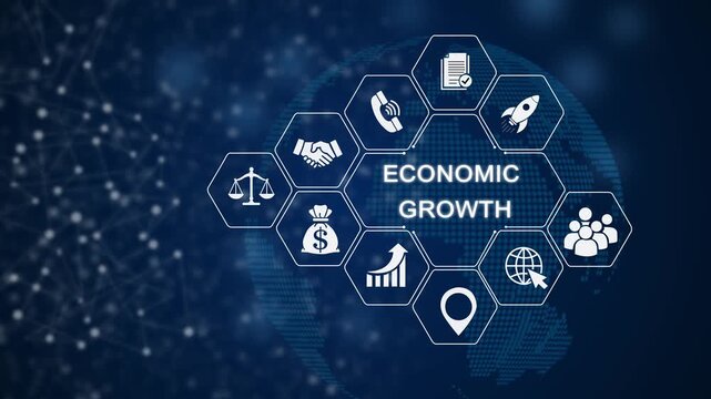 Economic growth infographic animation business success metrics financial charts stock market profit increase