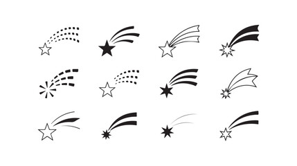 Set of shooting star icons, comet tails, various falling stars, celestial objects collection. © Creative_Aminur