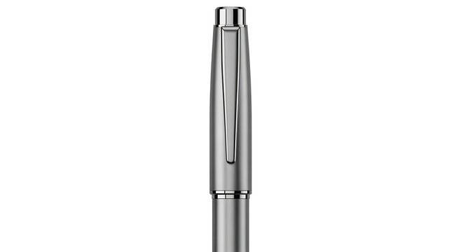 Silver metal ballpoint pen isolated on a white background for office use