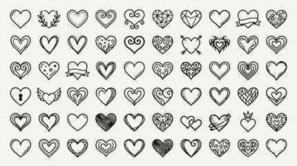 Fototapeta premium 40 Black and White Heart Icons, Vector Heart Symbols, Illustration Heart Shapes, Love Icon Set