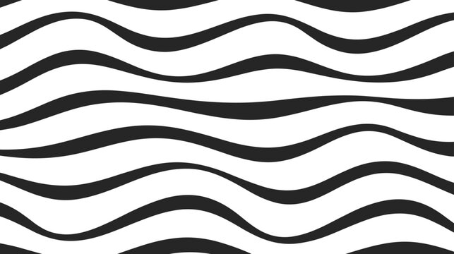 Abstract black and white wavy line pattern with parallel flowing curves and horizontal stripes