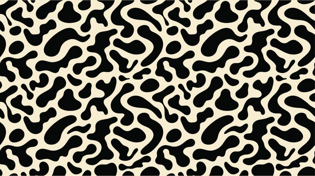 Seamless organic black and white blob pattern with irregular amoeba shapes on cream background
