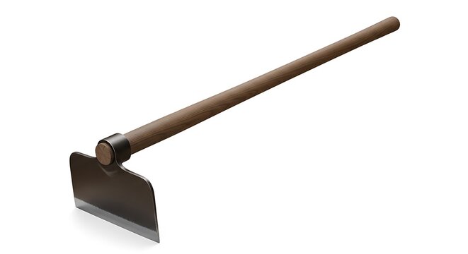 Garden hoe with a wooden handle for agricultural soil cultivation isolated