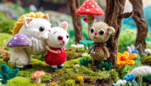 Wool Felt World- -A stop-motion style scene of a small mouse 