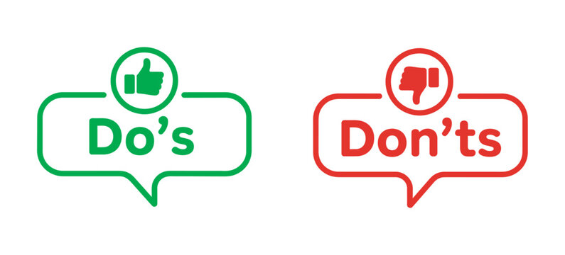 Do&rsquo;s and Don&rsquo;ts Icon Set, Thumbs Up Down Symbols, Guidelines and Rules Vector Illustration Collection
