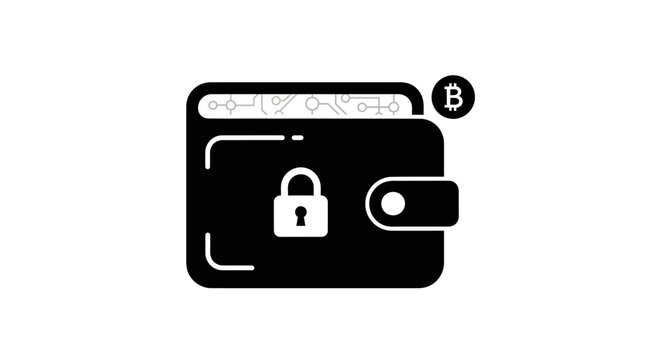 Secure Bitcoin Crypto Wallet Icon with Lock and Circuit Board