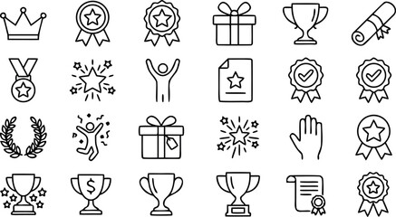 Set of success and achievement award line icons for business competition website interface vector © MdMojnu