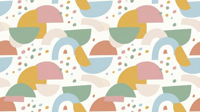 Modern abstract seamless pattern with soft pastel shapes and terrazzo dots, elegant artistic background vector for feminine branding and fabric.