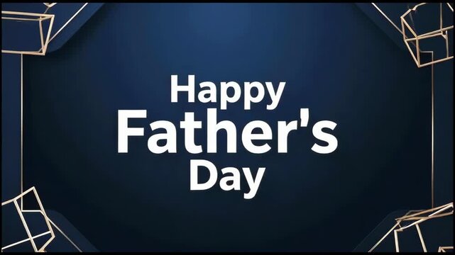 Happy fathers day greeting card with modern geometric gold frames on deep blue background