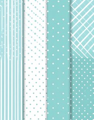 A collection of cyan, white, and dotted pattern swatches
